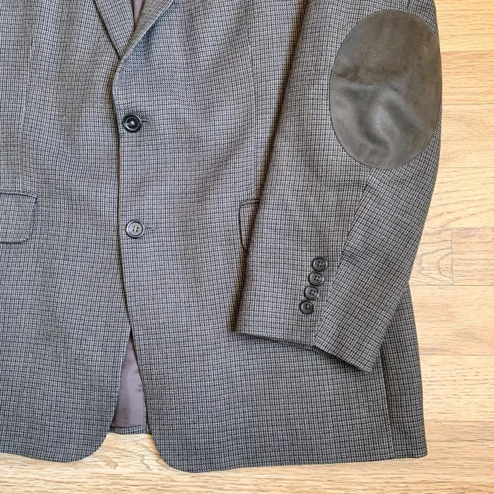 Stafford‎ Essentials Sports Coat 44L Classic Fit Elbow Patch Houndstooth Wool